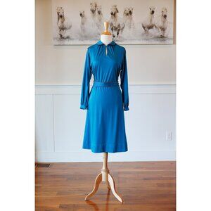Vintage Henry Lee Blue Pencil Dress, Secretary Dress, 1980s fashion, teal size S